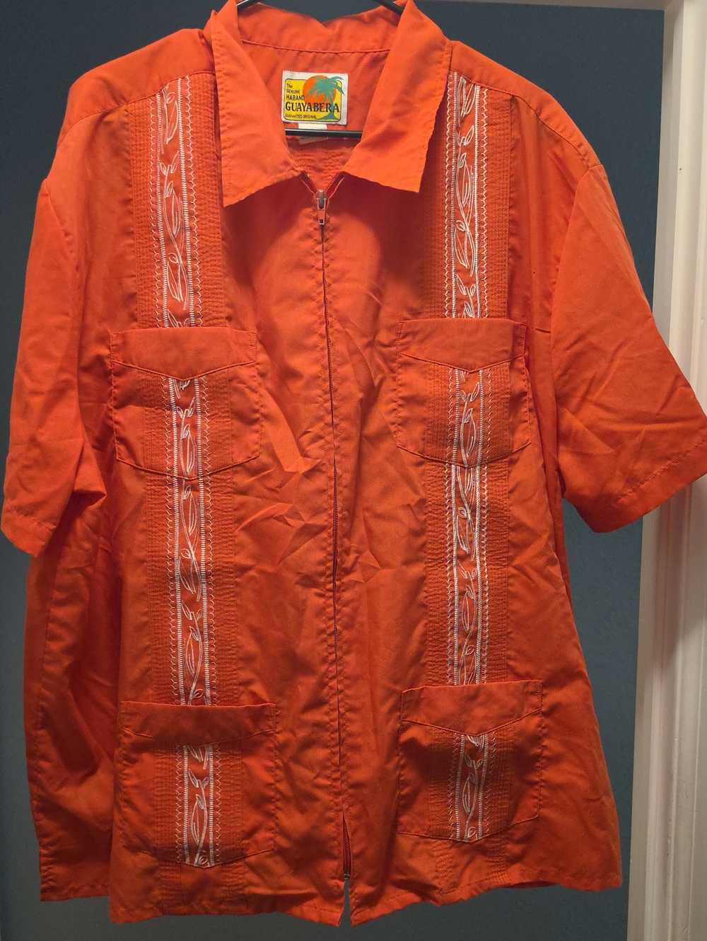 Haband Bright Orange Short-Sleeve Guayabera Button-Down